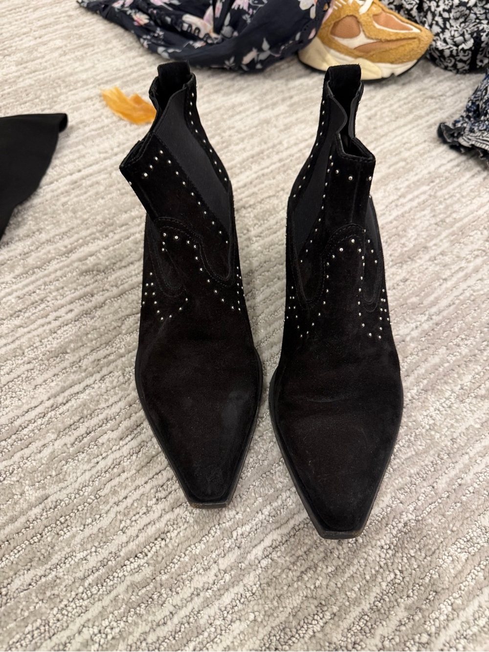 rag & bone Black Studded Suede Pointed Chelsea Boots